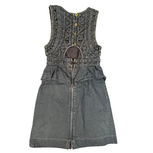 New Romantics Free People Highland Lattice Denim Dress Size 2 - Picture 1 of 6
